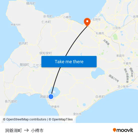 洞爺湖町 to 小樽市 map