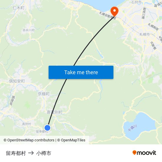 留寿都村 to 小樽市 map