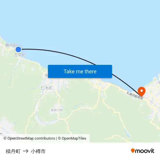 積丹町 to 小樽市 map