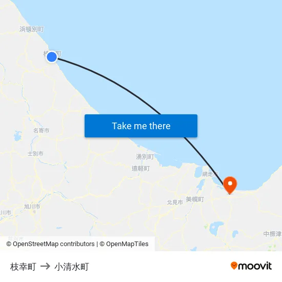 枝幸町 to 小清水町 map