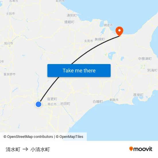 清水町 to 小清水町 map