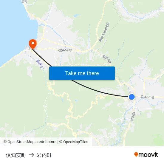倶知安町 to 岩内町 map