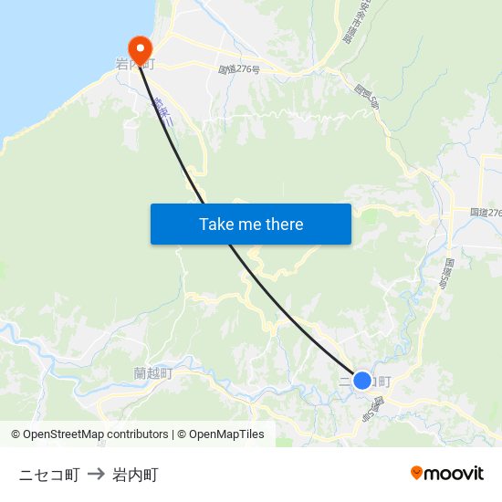ニセコ町 to 岩内町 map