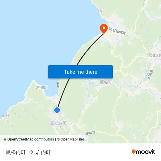 黒松内町 to 岩内町 map