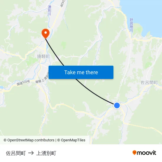 佐呂間町 to 上湧別町 map