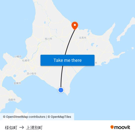 様似町 to 上湧別町 map