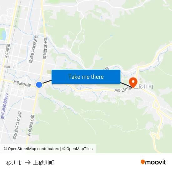 砂川市 to 上砂川町 map