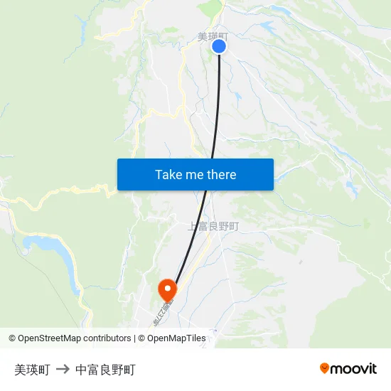 美瑛町 to 中富良野町 map