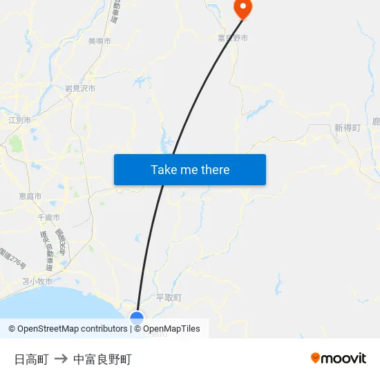 日高町 to 中富良野町 map