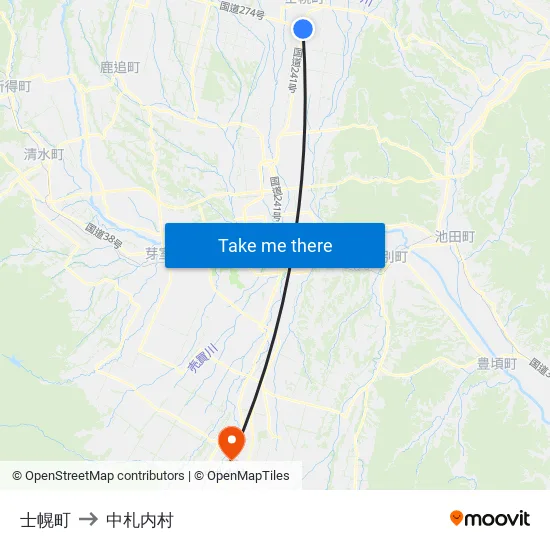 士幌町 to 中札内村 map