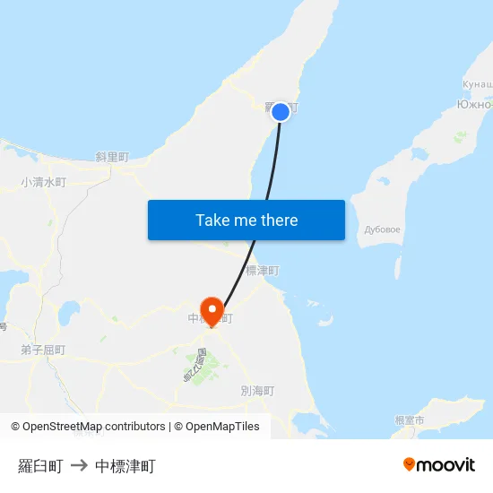 羅臼町 to 中標津町 map