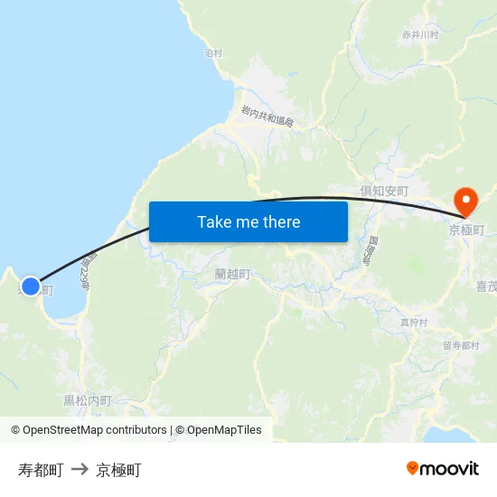 寿都町 to 京極町 map