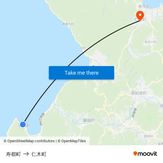 寿都町 to 仁木町 map