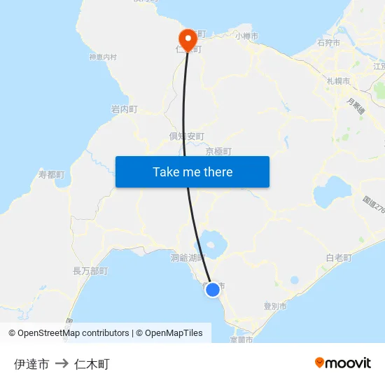 伊達市 to 仁木町 map