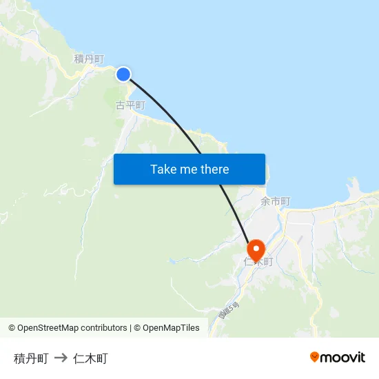 積丹町 to 仁木町 map