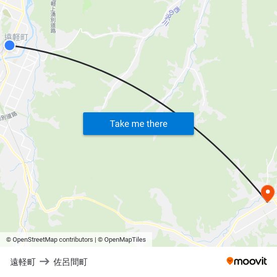 遠軽町 to 佐呂間町 map