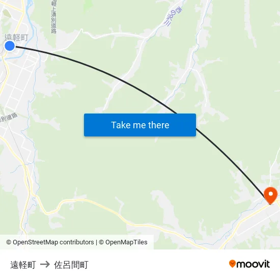 遠軽町 to 佐呂間町 map