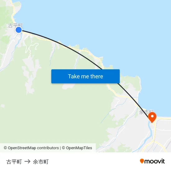 古平町 to 余市町 map
