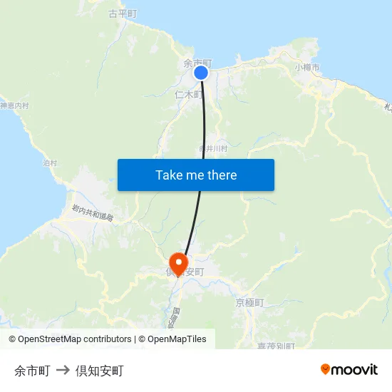 余市町 to 倶知安町 map