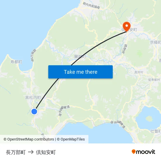 長万部町 to 倶知安町 map