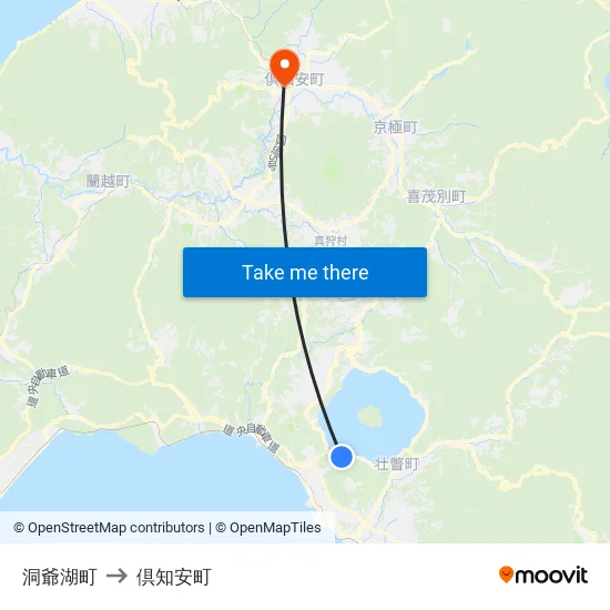 洞爺湖町 to 倶知安町 map