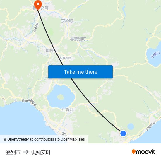登別市 to 倶知安町 map