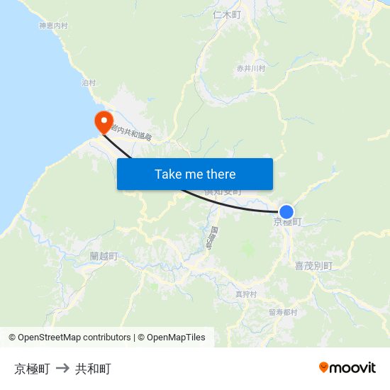 京極町 to 共和町 map