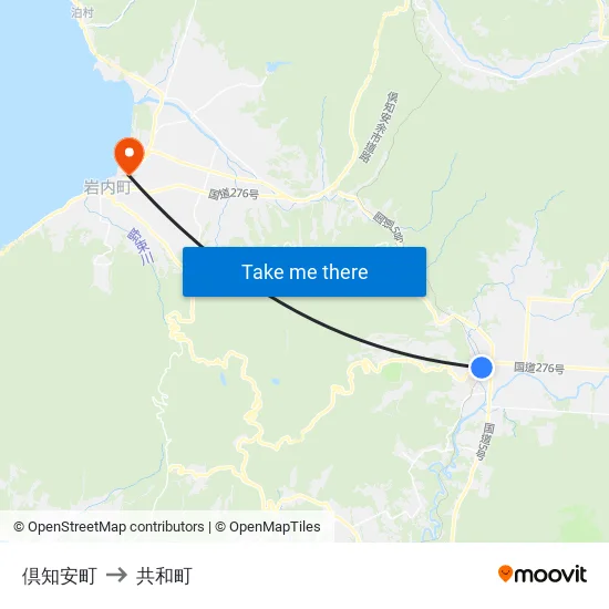 倶知安町 to 共和町 map