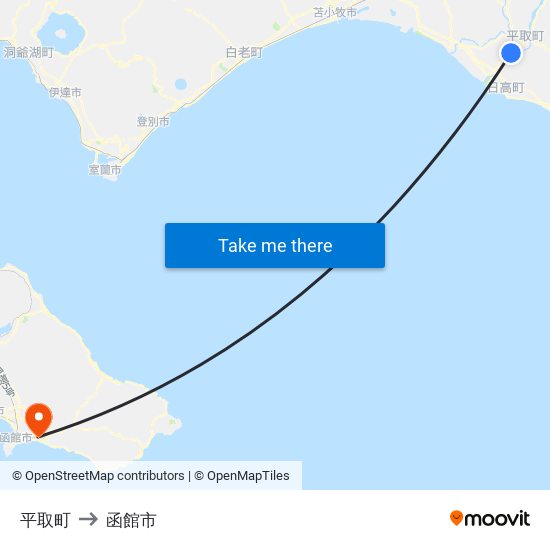 平取町 to 函館市 map