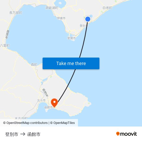 登別市 to 函館市 map
