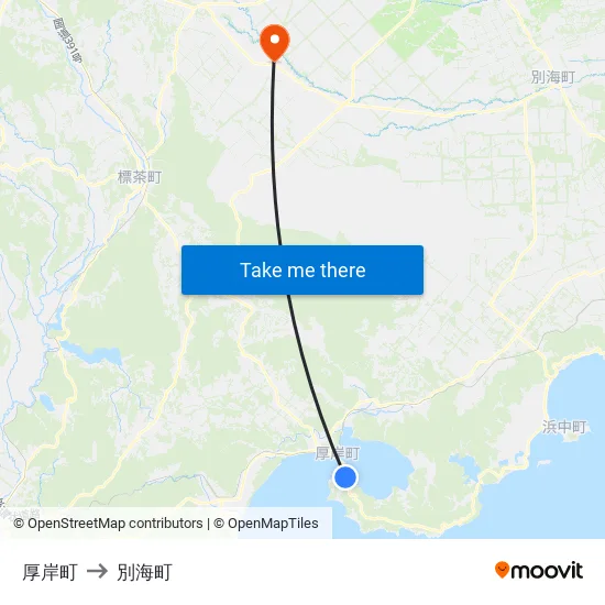 厚岸町 to 別海町 map