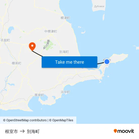 根室市 to 別海町 map