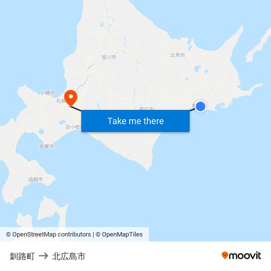 釧路町 to 北広島市 map
