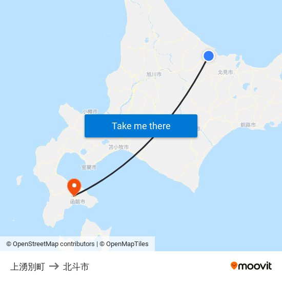 上湧別町 to 北斗市 map