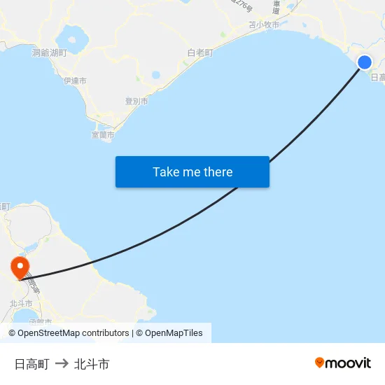 日高町 to 北斗市 map