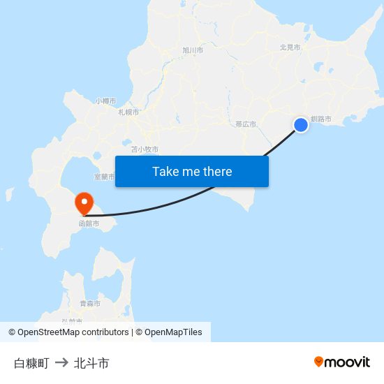 白糠町 to 北斗市 map