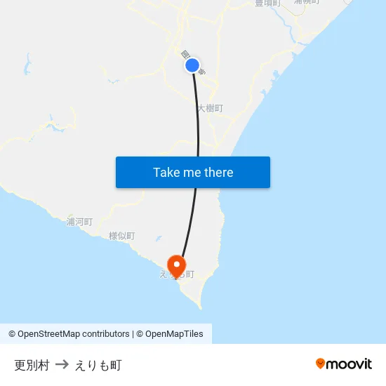 更別村 to えりも町 map