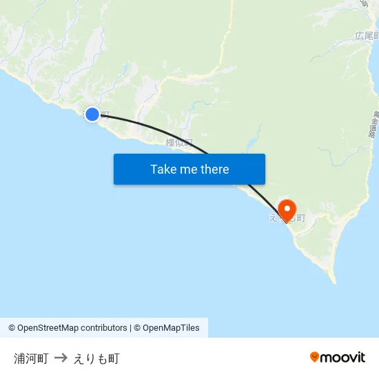 浦河町 to えりも町 map
