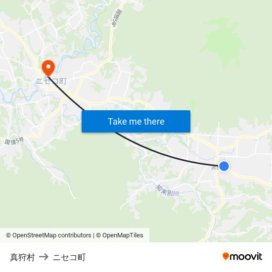真狩村 to ニセコ町 map