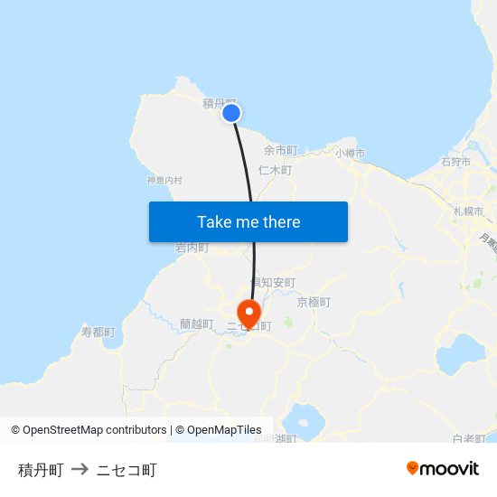 積丹町 to ニセコ町 map