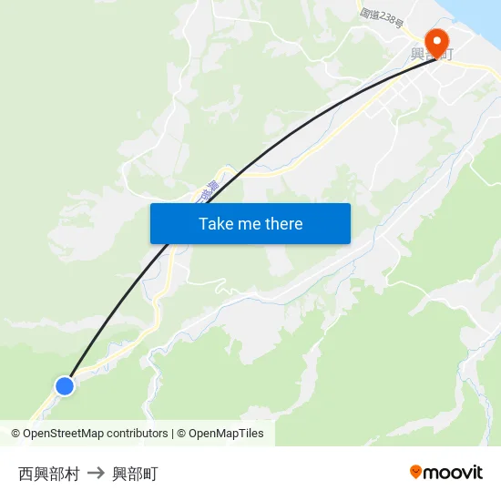 西興部村 to 興部町 map