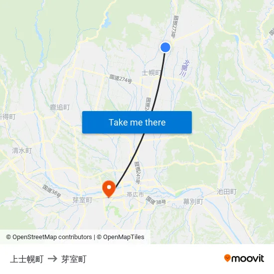上士幌町 to 芽室町 map