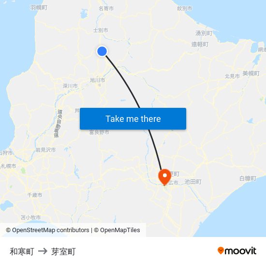 和寒町 to 芽室町 map