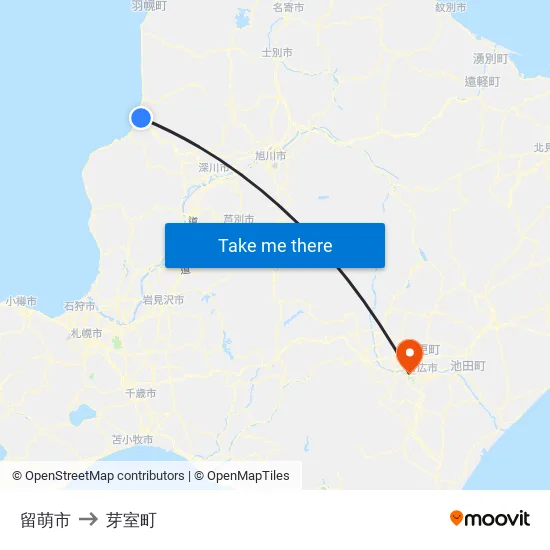 留萌市 to 芽室町 map