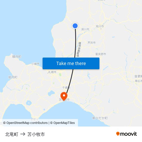 北竜町 to 苫小牧市 map
