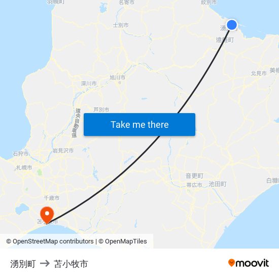 湧別町 to 苫小牧市 map