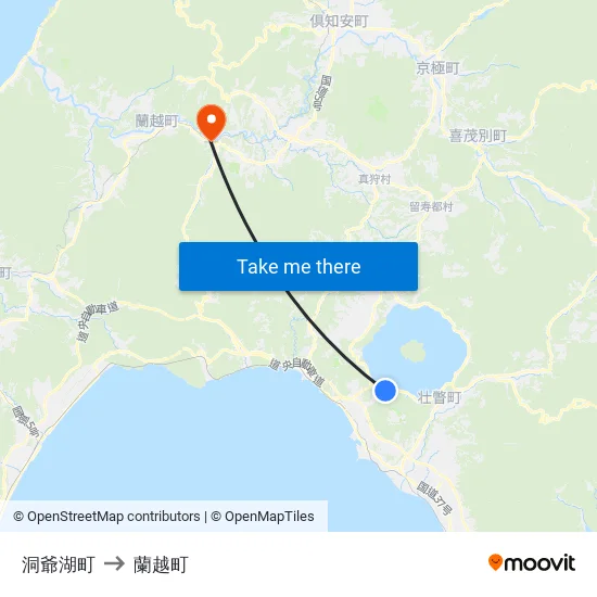 洞爺湖町 to 蘭越町 map