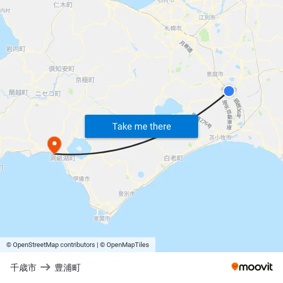 千歳市 to 豊浦町 map