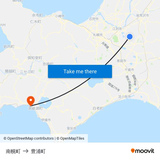 南幌町 to 豊浦町 map