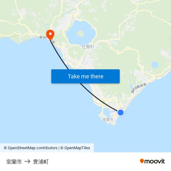室蘭市 to 豊浦町 map